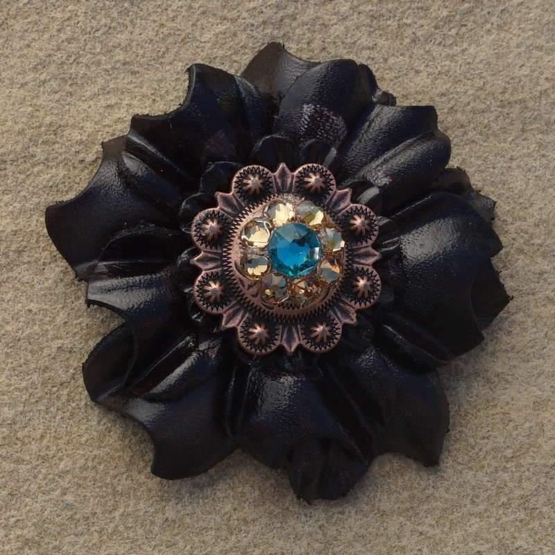 Black Carnation Flower With Copper Teal & Champagne 1″ Concho