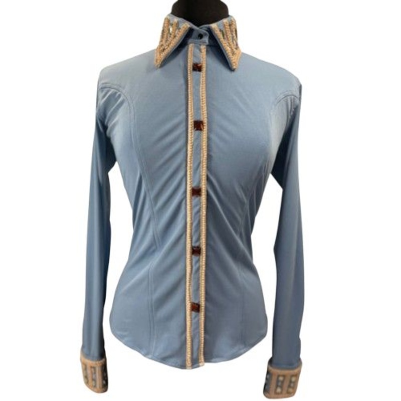 RHC Equestrian New Women’s Stretch PolyKnit Show Shirt-BABY BLUE-FREE SHIPPING