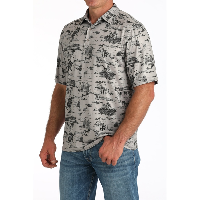 Cinch Mens Gray Western Polo S/S