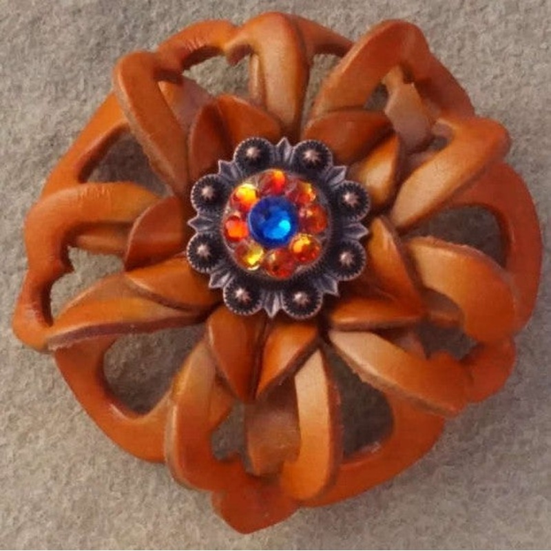 Orange Lotus Flower With Copper Capri & Fire Opal 1″ Concho