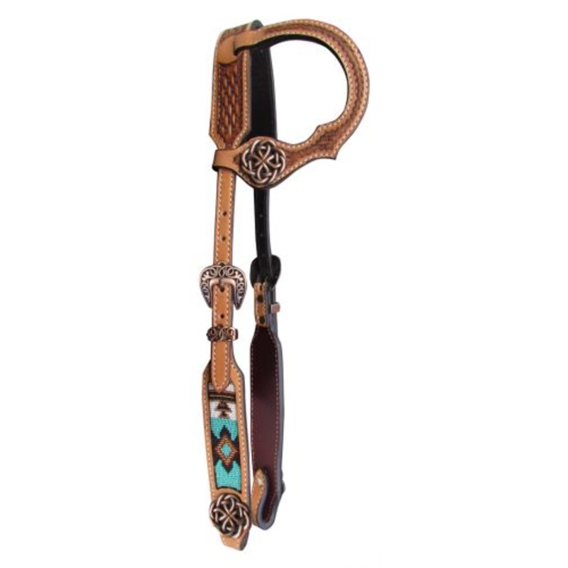 Showman Argentina cow leather single ear headstall with beaded inlay