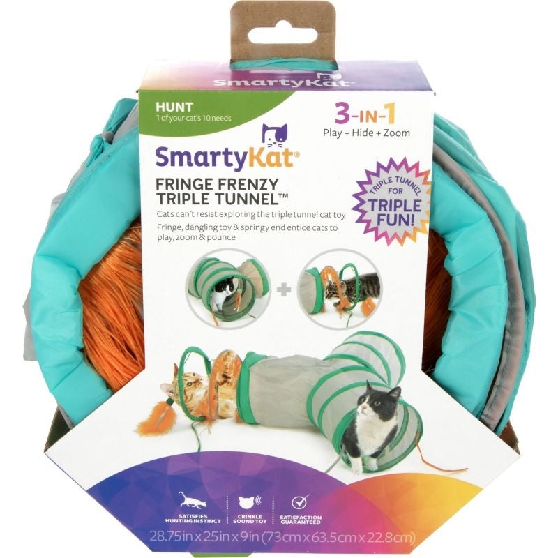 SMARTYKAT FRINGE FRENZY TRIPLE TUNNEL CAT TOY