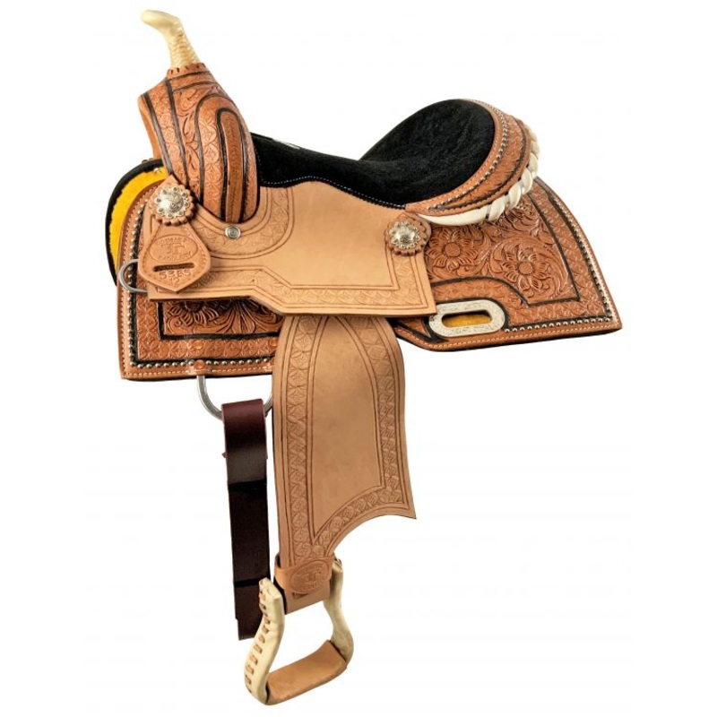 12 Double T Youth Barrel Style Saddle with hand floral tooling