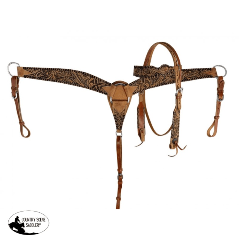 Showman Medium oil Browband leather headstall and breast collar set
