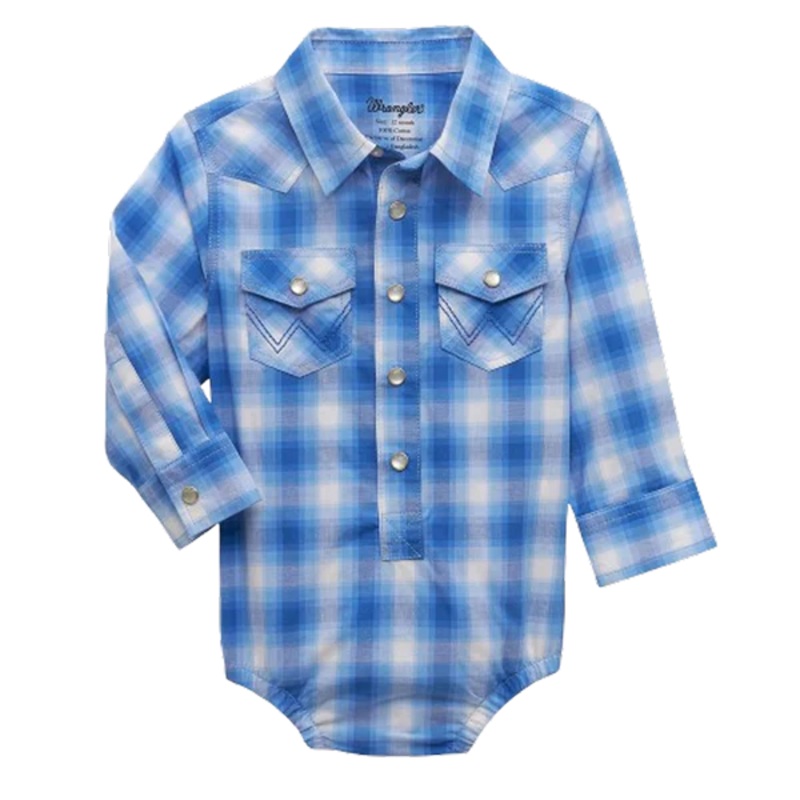 Wrangler Baby Boy Onesie ~ Blue Plaid