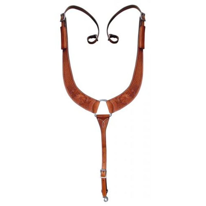 #14014: Showman Argentina Cow Leather basketweave and floral tooled pulling collar