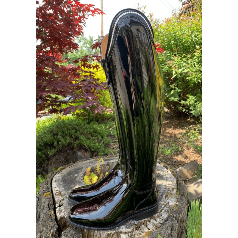 DeNiro Bellini Dressage Boot – Black Patent with Patent & Swarovski Top