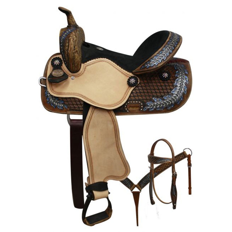 Double T Barrel Style Saddle with Oak Leaf Tooling – 14, 15 Inch