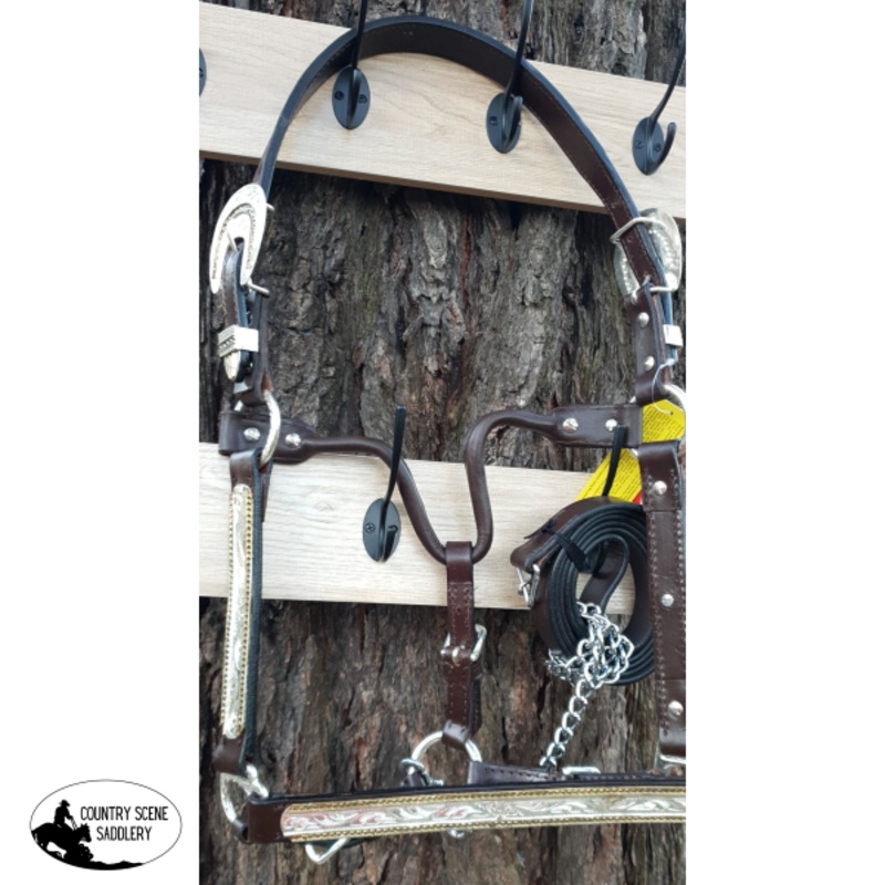 *leather full horse size show halter  with lead.