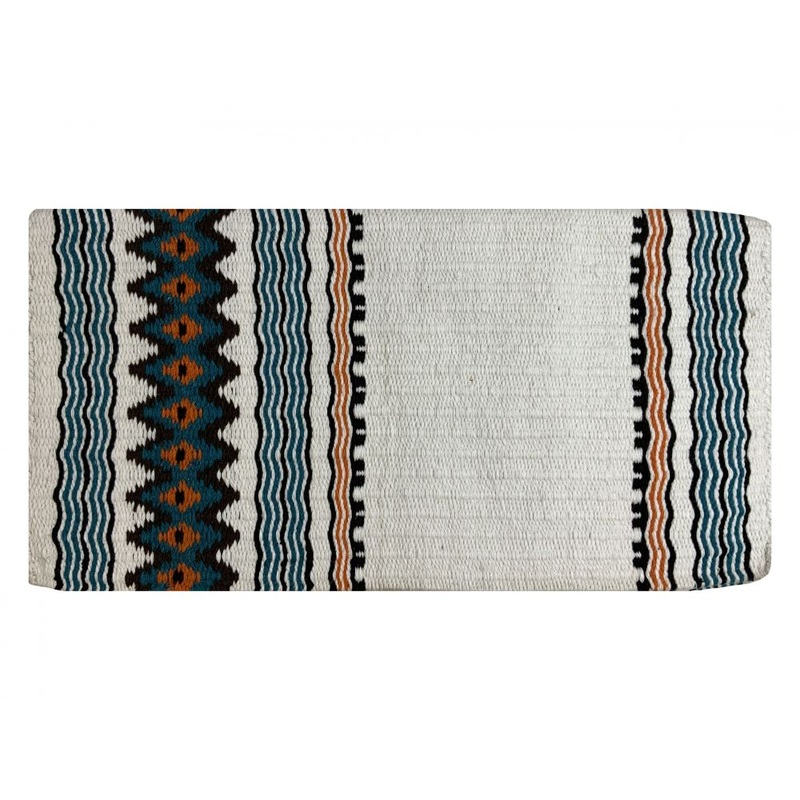 36 x 34 Wool Saddle Blanket  White/Turq/Orange/Black-FREE SHIPPING