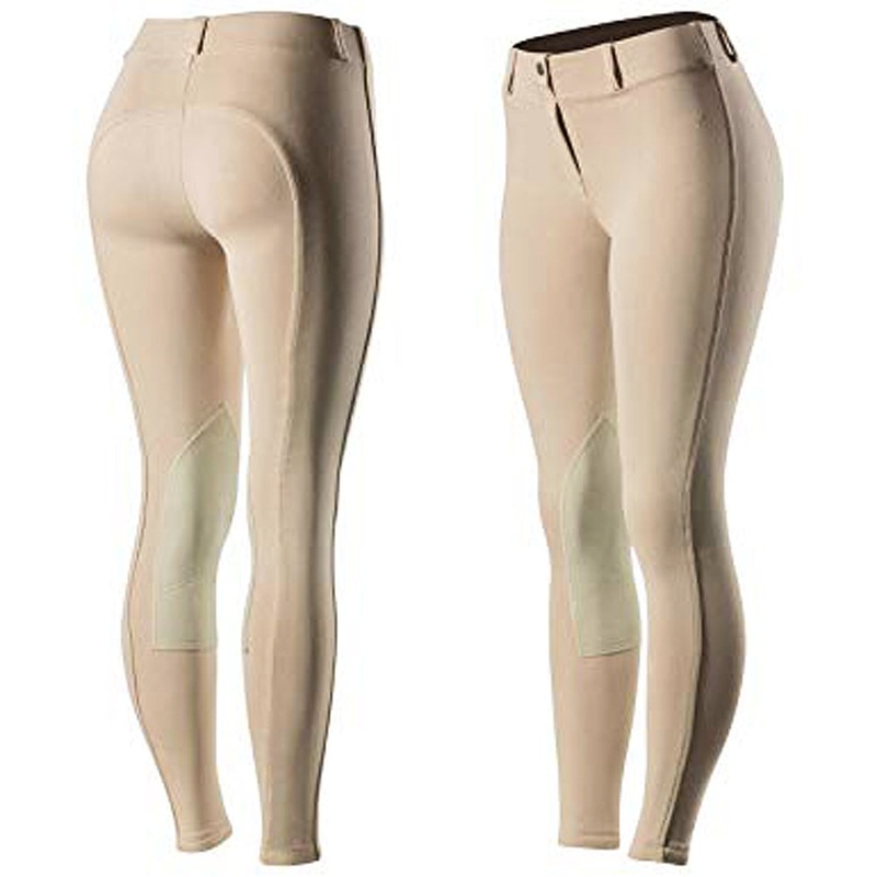 38″ Horze Ella Womens Pull On Knee Patch Breeches Soft Slightly Stretchy Tan