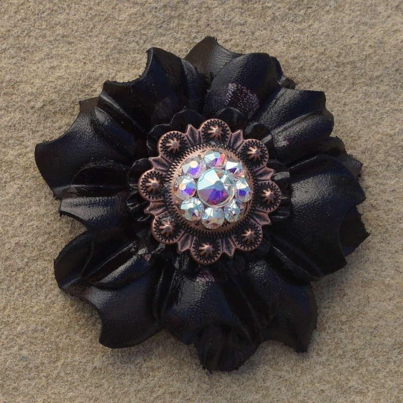 Black Carnation Flower With Copper AB 1″ Concho