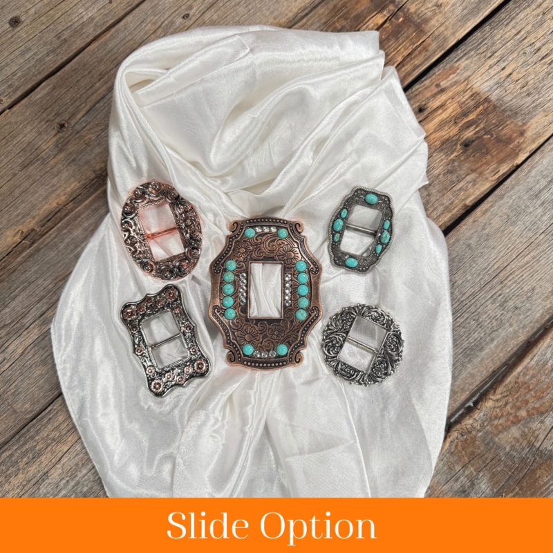 35X35″ Solid White Wild Rag / Scarf WRS3 – Buckle Wild Rag Slides – Assorted