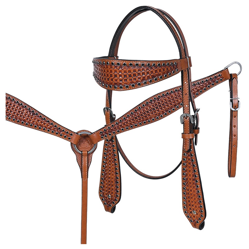 COMFYTACK Western Horse Headstall Breast Collar Set American Leather Tan