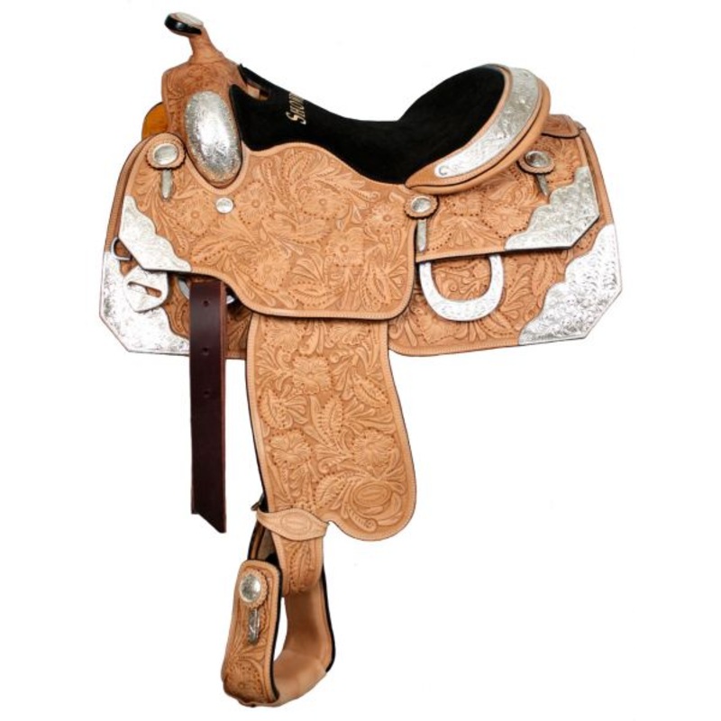16″Showman Show Saddle, Argentina Leather, Handtooled, Suede Leather Seat #6414