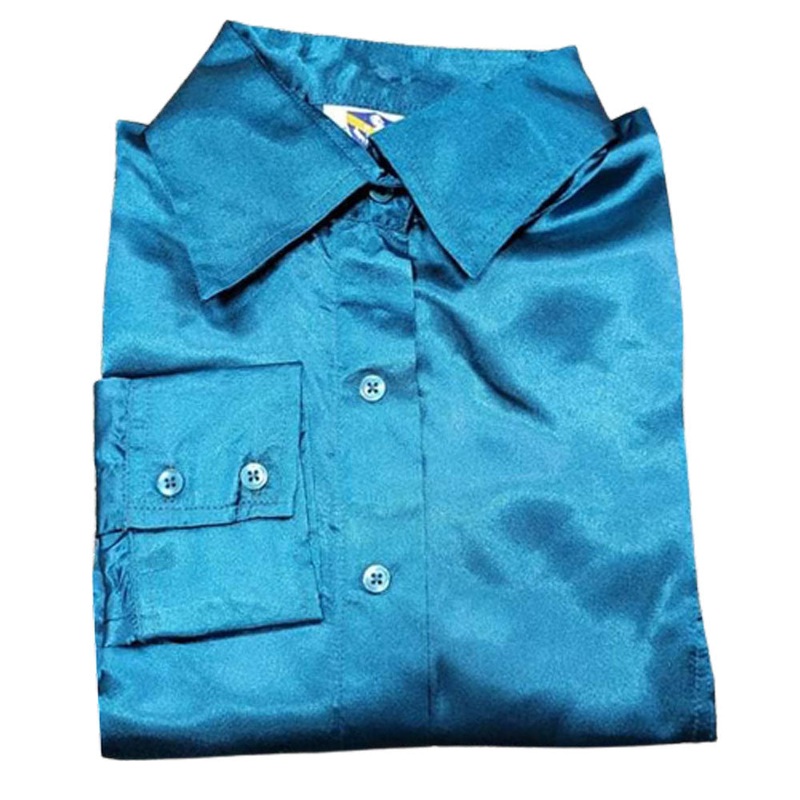 70085TURQ Royal Highness Poly Satin Show Shirt with Concealed Zippered & Faux Button Placket