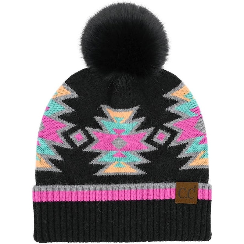 C.C Soft Southwest Beanie ~ Black/Pink