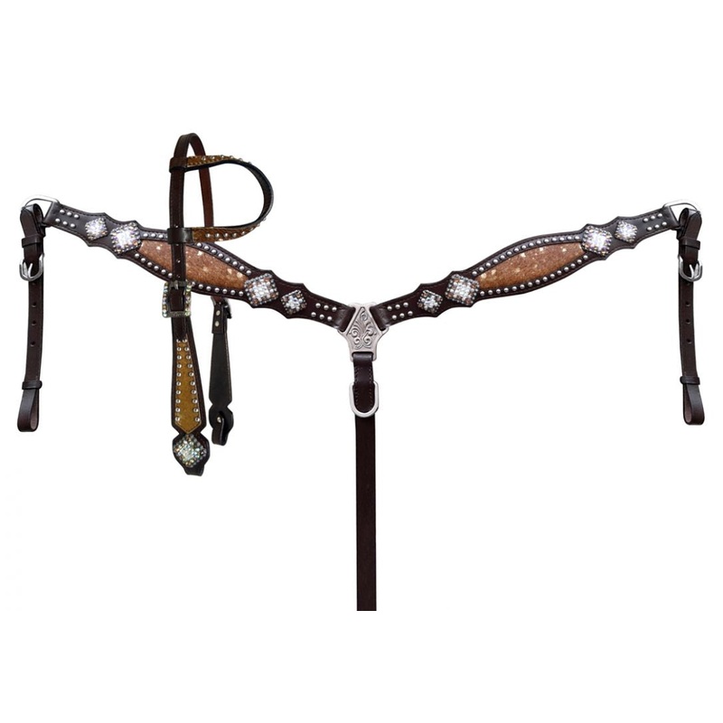 Showman Cowhide inlay browband headstall and breast collar set