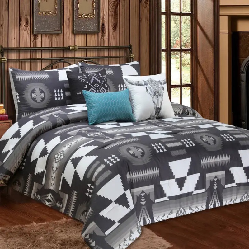 Western Linen Comforter Set ~ Grey Southwest
