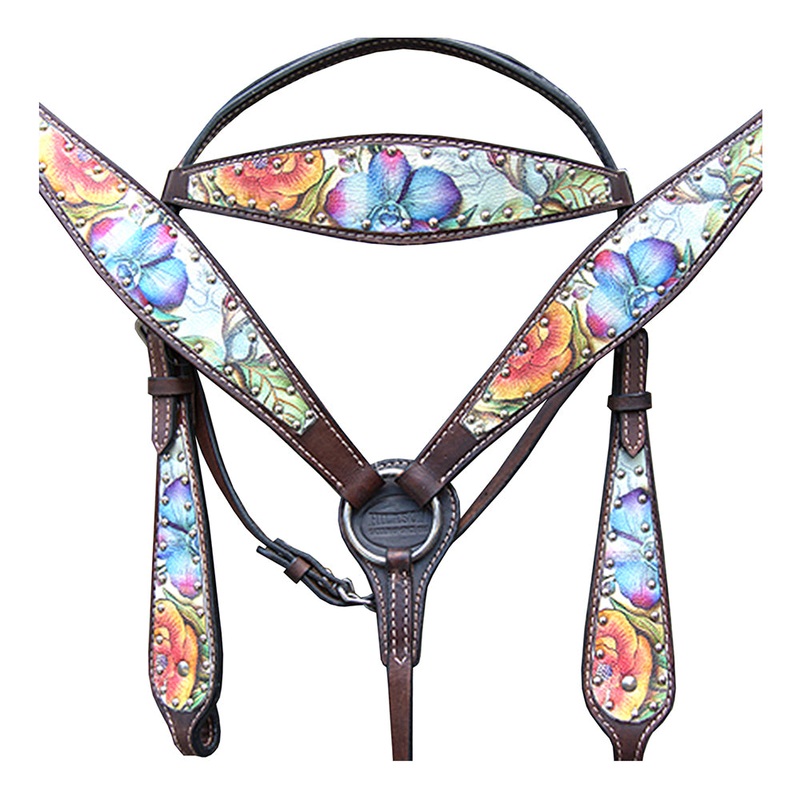 Hilason Western Horse Breast Collar Headstall American Leather Dark Brown Floral