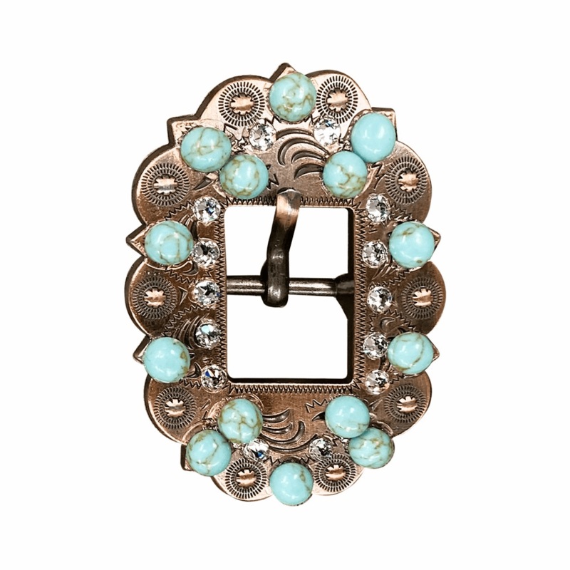 Fashion Turquoise & Clear Copper European Crystal Cart Buckle