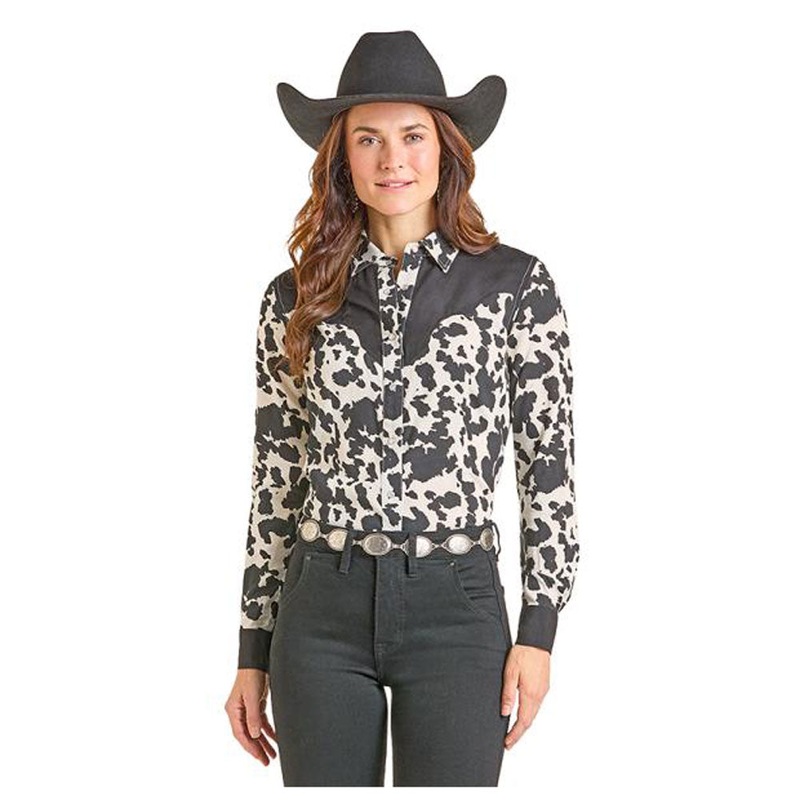 LWN2S07056 Panhandle Women’s Long Sleeve Yoked Western Snap Shirt – Black