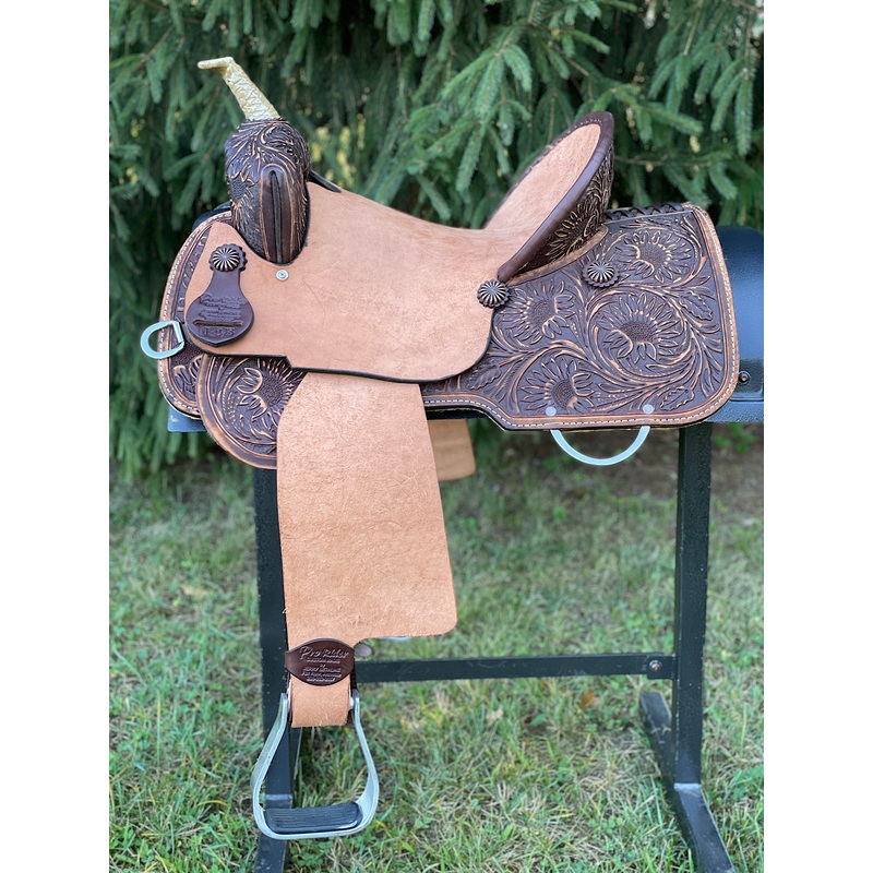 14.5 inch Pro Rider Saddle, brushed leather, pencil roll cantle, 5055-7MGT-NOI