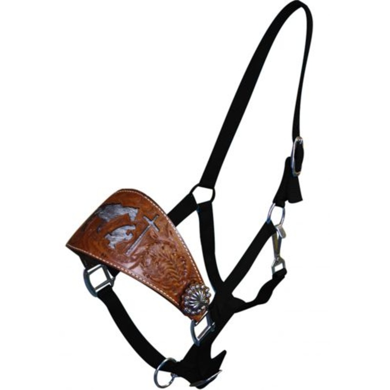 #15795: Showman adjustable nose nylon bronc halter with nickle plated hardware and eyelets