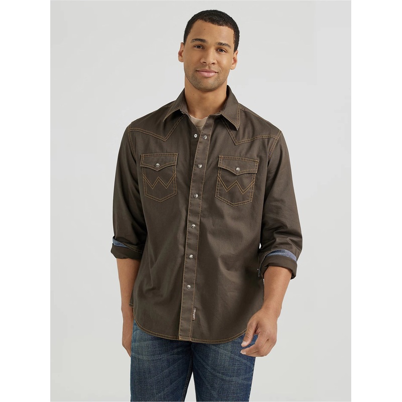 Wrangler Retro Premium Western Snap ~ Olive
