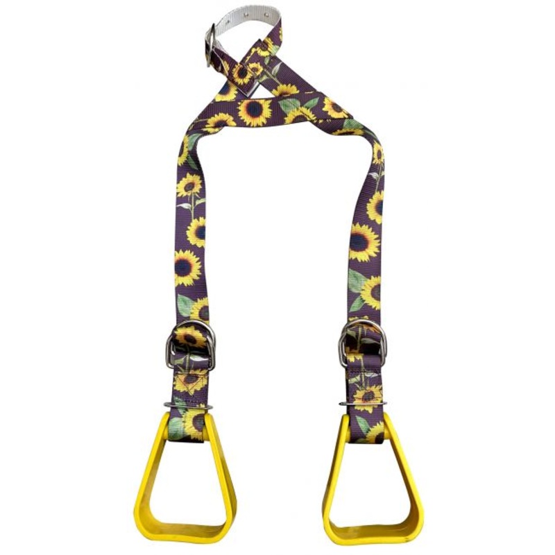 Showman  Heavy duty nylon adjustable buddy stirrups with a Sunflower print