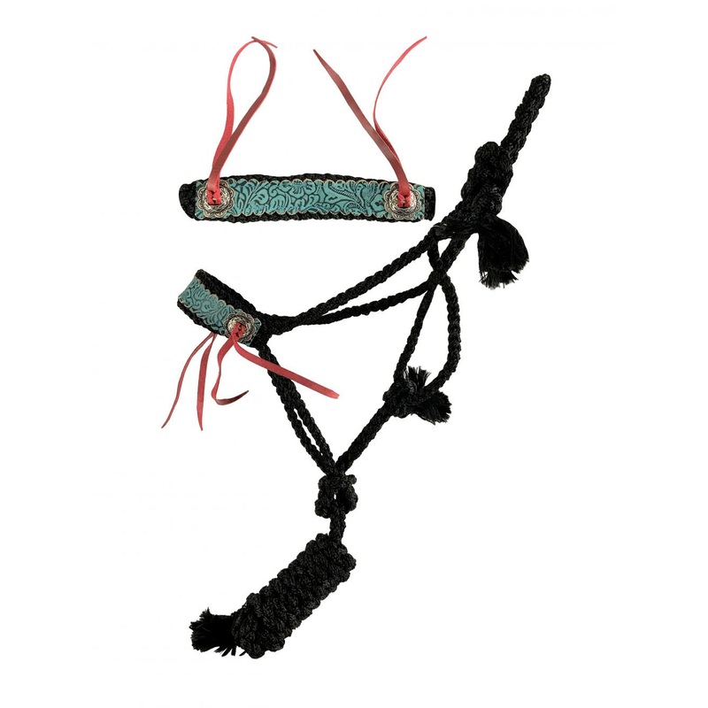 Showman  Woven black nylon mule tape halter with black embossed accent on the noseband