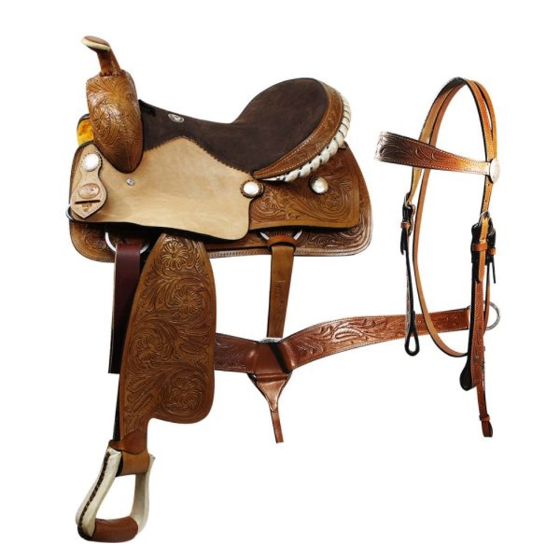 16-18″ Double TTrail Saddle w/ Matching Headstall and Breast Collar #01025