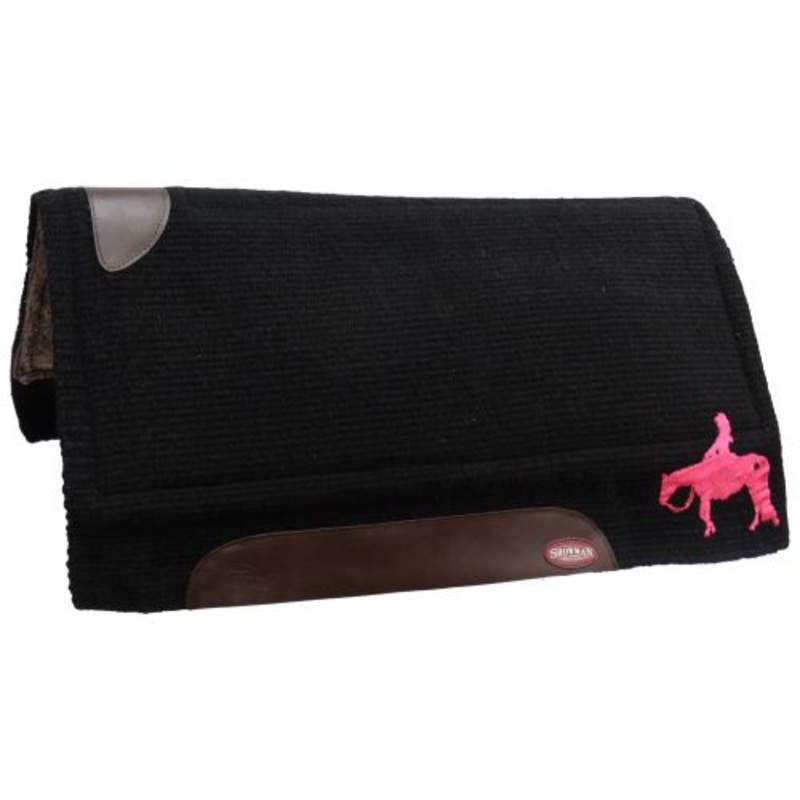 #6229: Showman  34″ x 34″ 100% woven wool top with an embroidered pink pleasure horse on 3/4″ blen