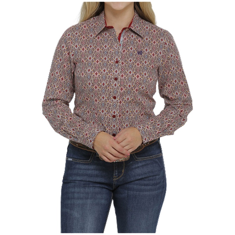 MSW9165025 Cinch Women’s Long Sleeve Button Shirt – Red Print