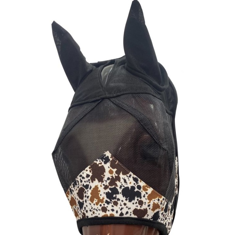 Showman Cowprint accent horse size fly mask with ears