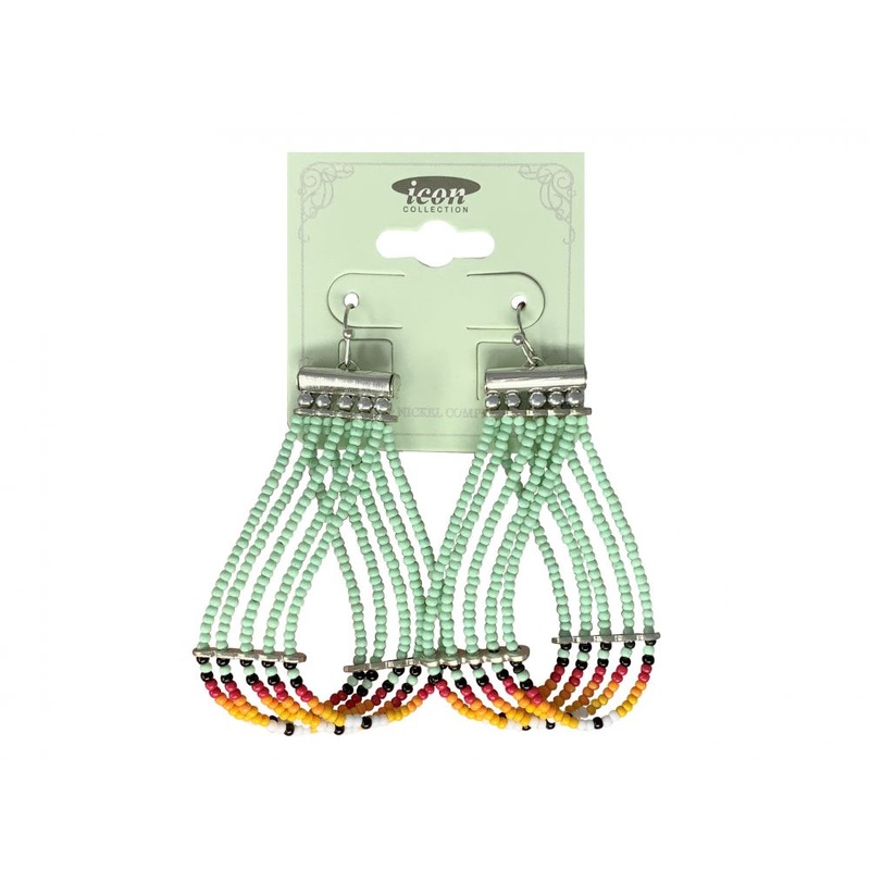 Tri Color beaded dangle earrings with hook back