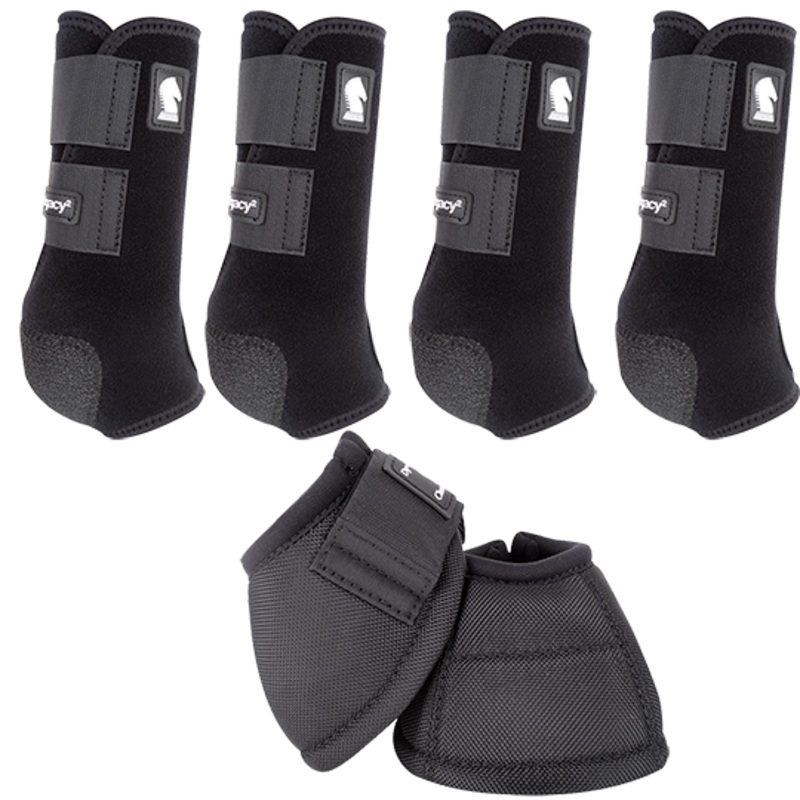 Classic Equine Legacy2 Complete Package, Front, Hind, & Bell Boot Combo Pack- Black