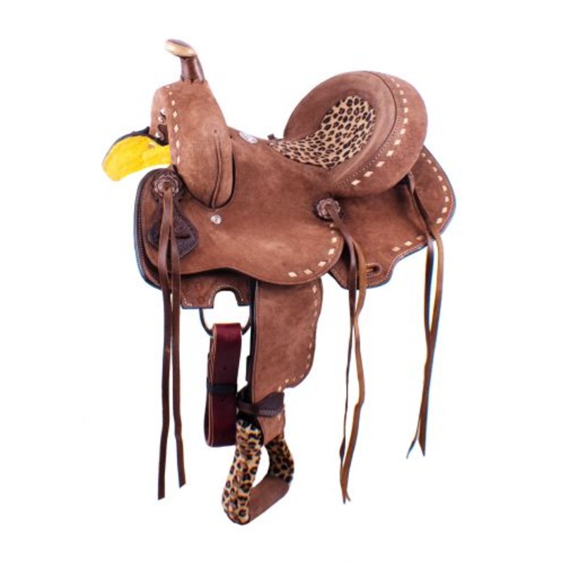 10 Double T Youth Hard Seat Barrel style saddle with buckstitch accents