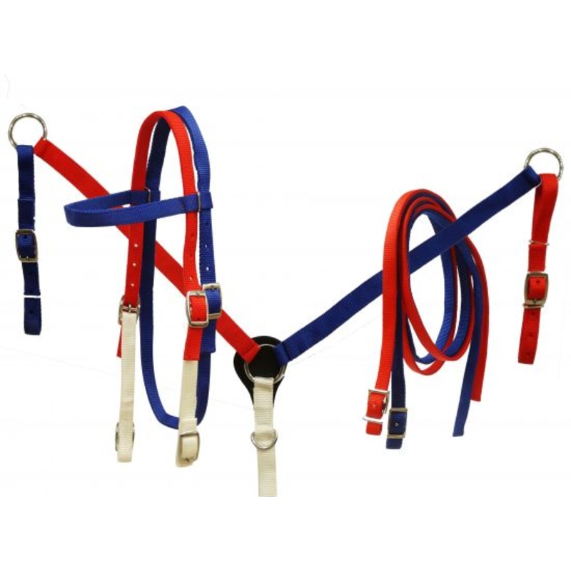 #13504: Showman  Red, white and blue nylon headstall and breast collar set