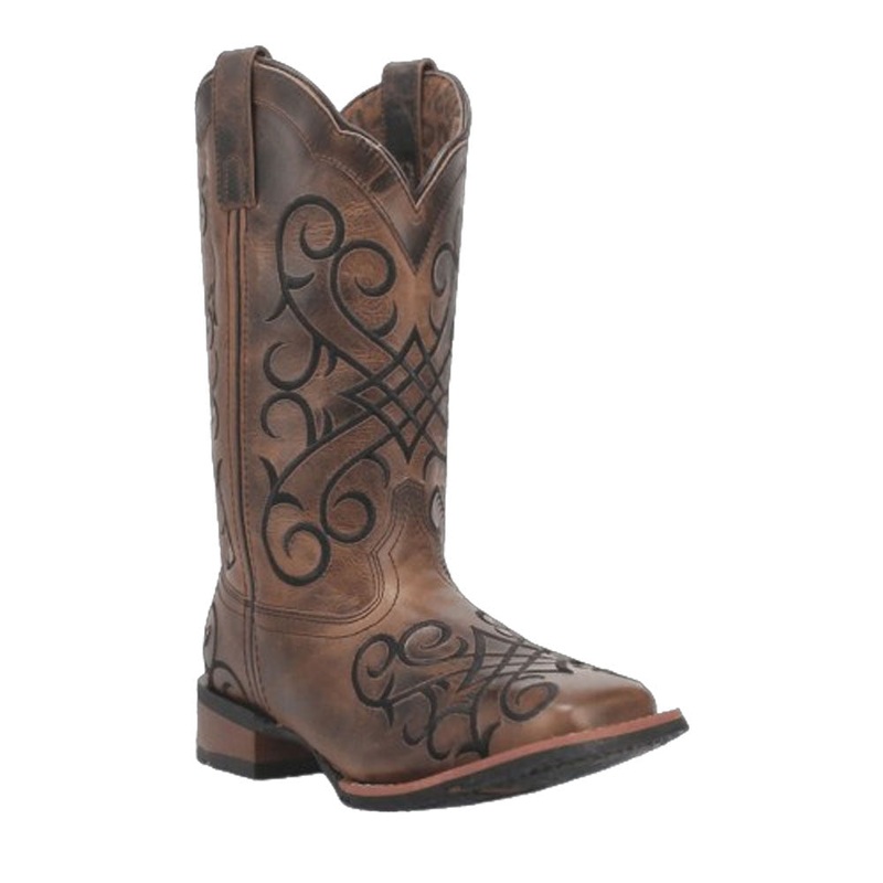 5620 Laredo Women’s Margo Leather Embroidered Wide Square Toe Western Boot – Brown