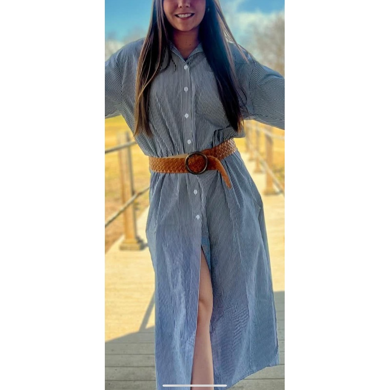 Stripe Long Button Down Shirt Dress