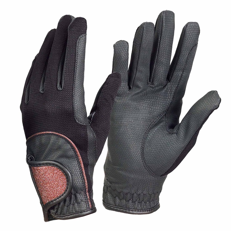 Women’s Pro-Grip Glitter Riding Show Gloves – Black/Rose Gold