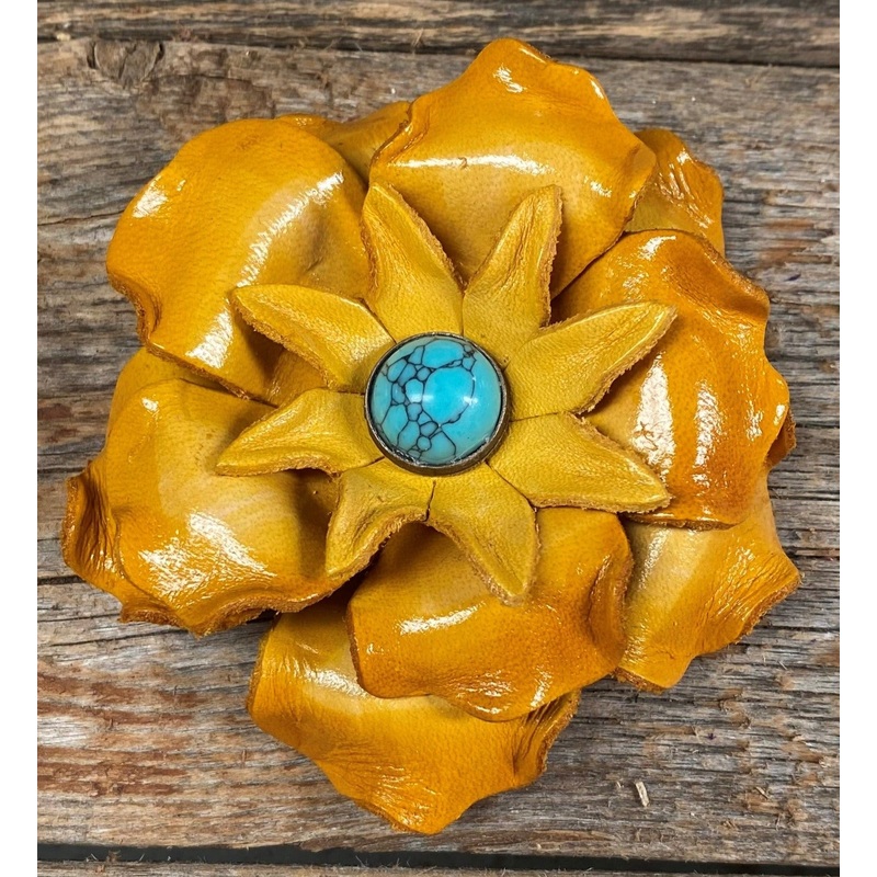 Yellow Gardenia Flower With Round Turquoise Cabochon