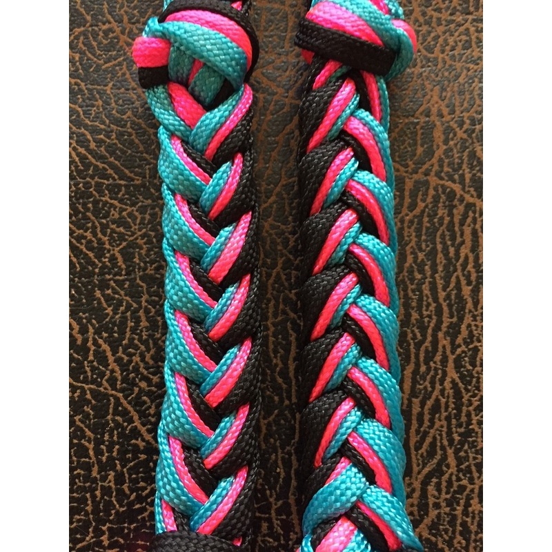Martha Josey Super Knot Barrel Racing Rein Turquoise/Hot Pink/Black