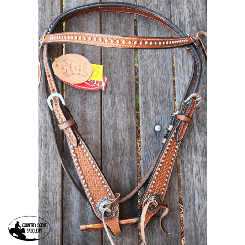 Showman Basket Tooled Browband Argentina Cow Leather Headstall