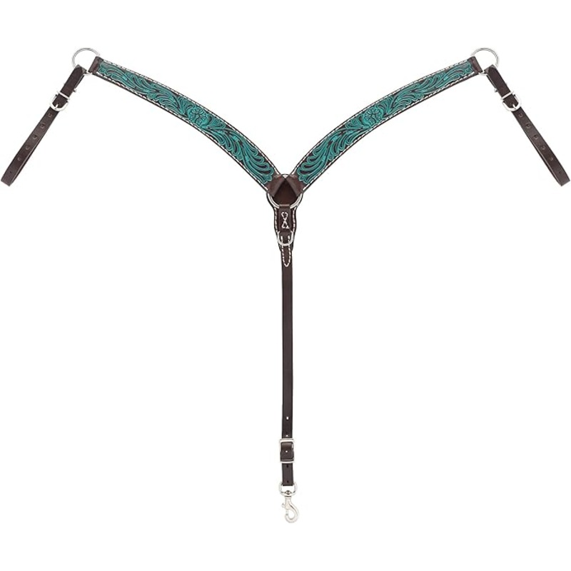 Weaver Leather Carved Turquoise Flower Contoured Breast Collar , Dark Oil 45-0326
