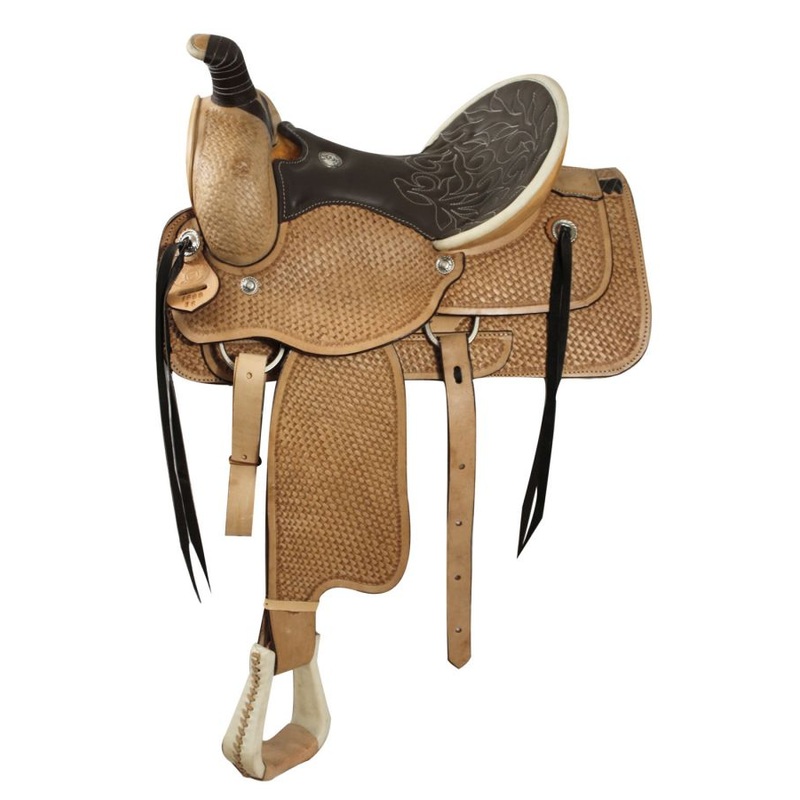 #1899: Fully tooled basketweave tooling, Roping Style saddle WITH a warranty for roping