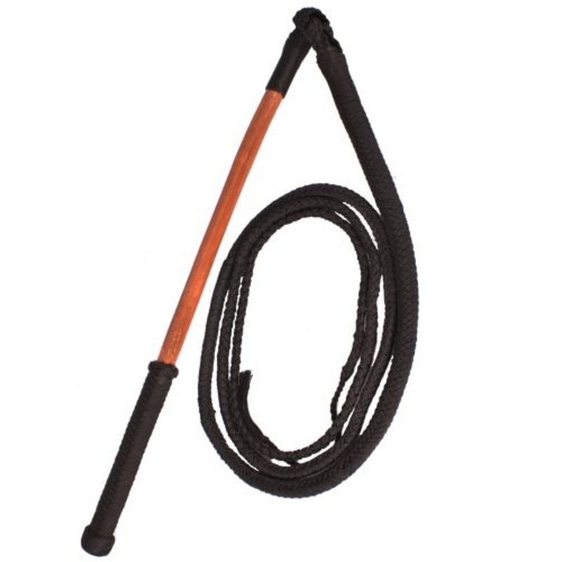 #94456-10: 10ft braided nylon bull whip with wooden handle