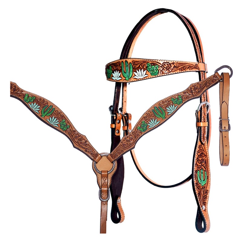 BAR H EQUINE Western Leather Horse Premium Headstall & Breast Collar Set