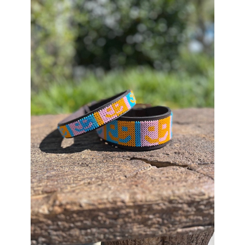 “Smiley” Beaded Dog Collar